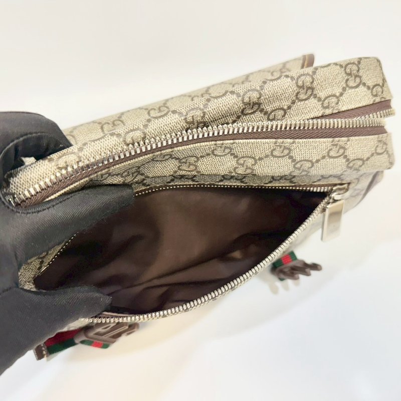 GUCCI原花Supreme拉鍊下蓋雙釦綠紅綠背帶郵差包760123-5