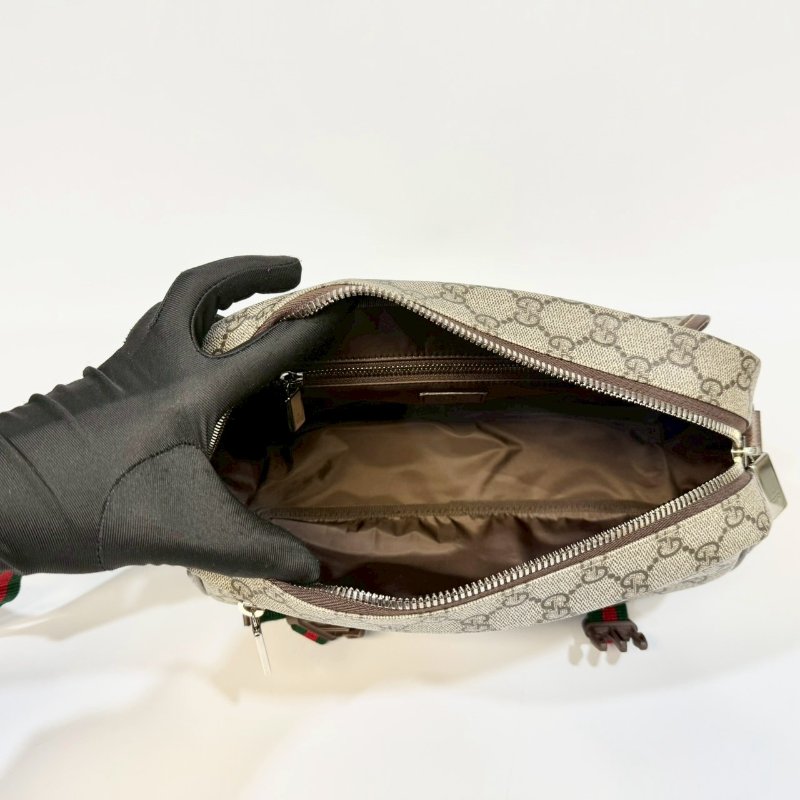 GUCCI原花Supreme拉鍊下蓋雙釦綠紅綠背帶郵差包760123-9