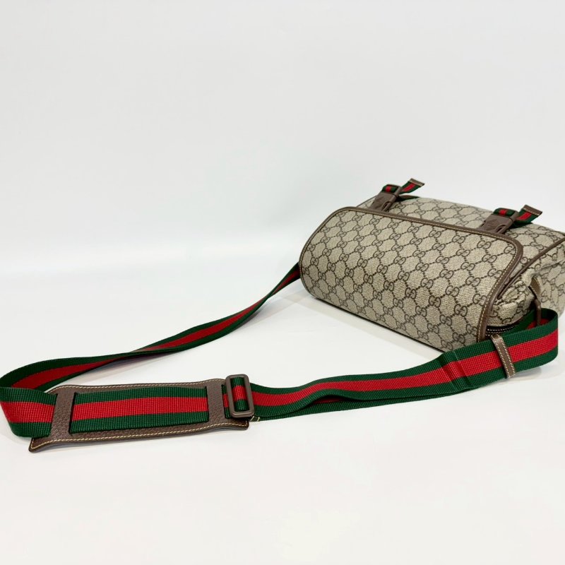 GUCCI原花Supreme拉鍊下蓋雙釦綠紅綠背帶郵差包760123-10