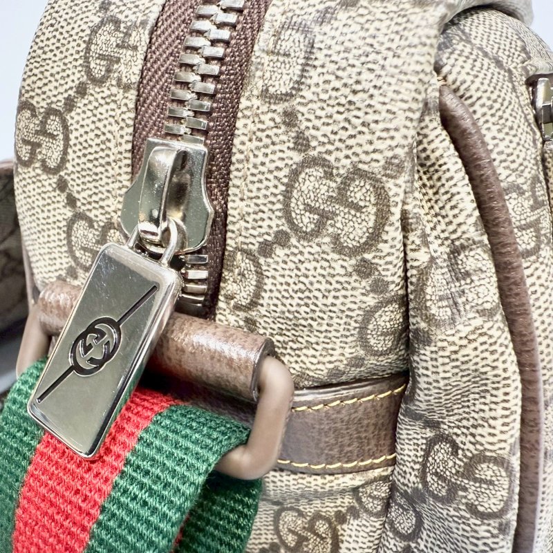 GUCCI原花Supreme拉鍊下蓋雙釦綠紅綠背帶郵差包760123-13