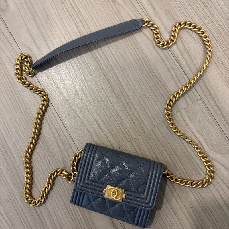 Chanel香奈兒經典灰boy鏈條零錢包 可放信用卡鈔票-1