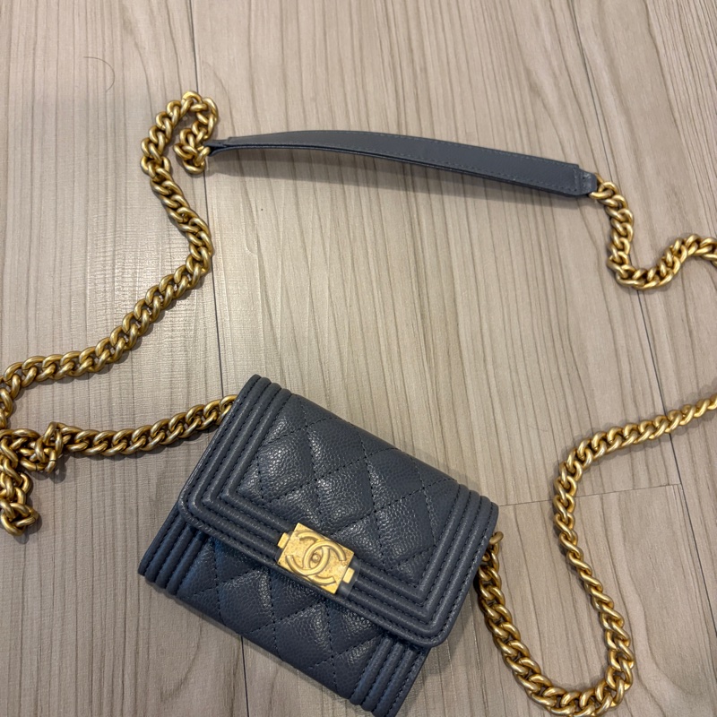 Chanel香奈兒經典灰boy鏈條零錢包 可放信用卡鈔票-11