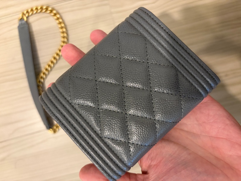 Chanel香奈兒經典灰boy鏈條零錢包 可放信用卡鈔票-12