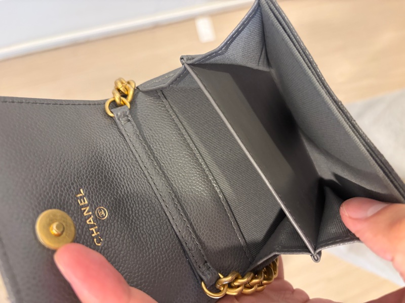 Chanel香奈兒經典灰boy鏈條零錢包 可放信用卡鈔票-17