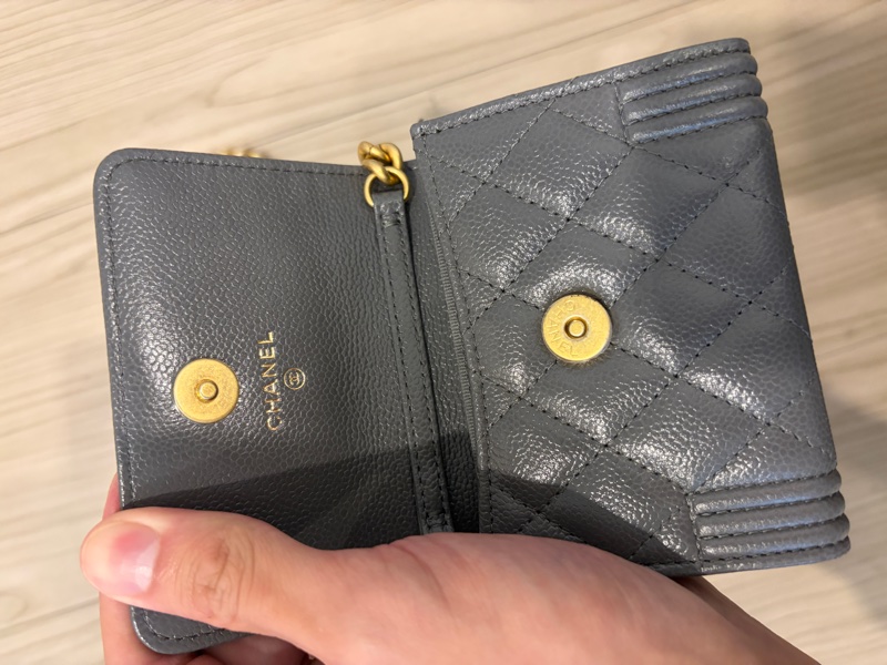 Chanel香奈兒經典灰boy鏈條零錢包 可放信用卡鈔票-20