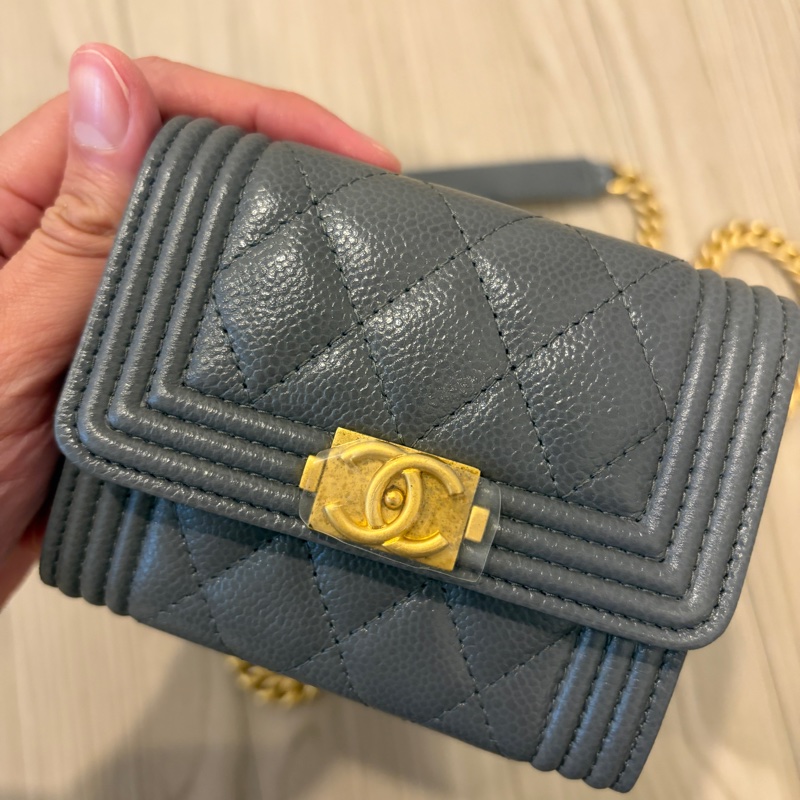 Chanel香奈兒經典灰boy鏈條零錢包 可放信用卡鈔票-24