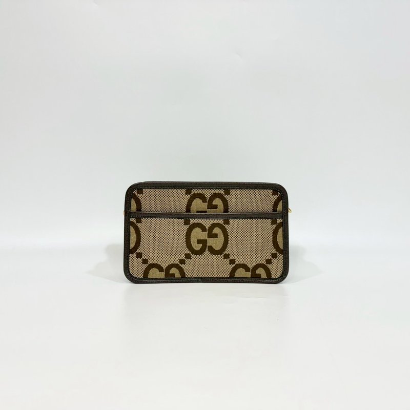 GUCCI原花帆布拚皮革JUMBO GG拉鍊相機包696075-1