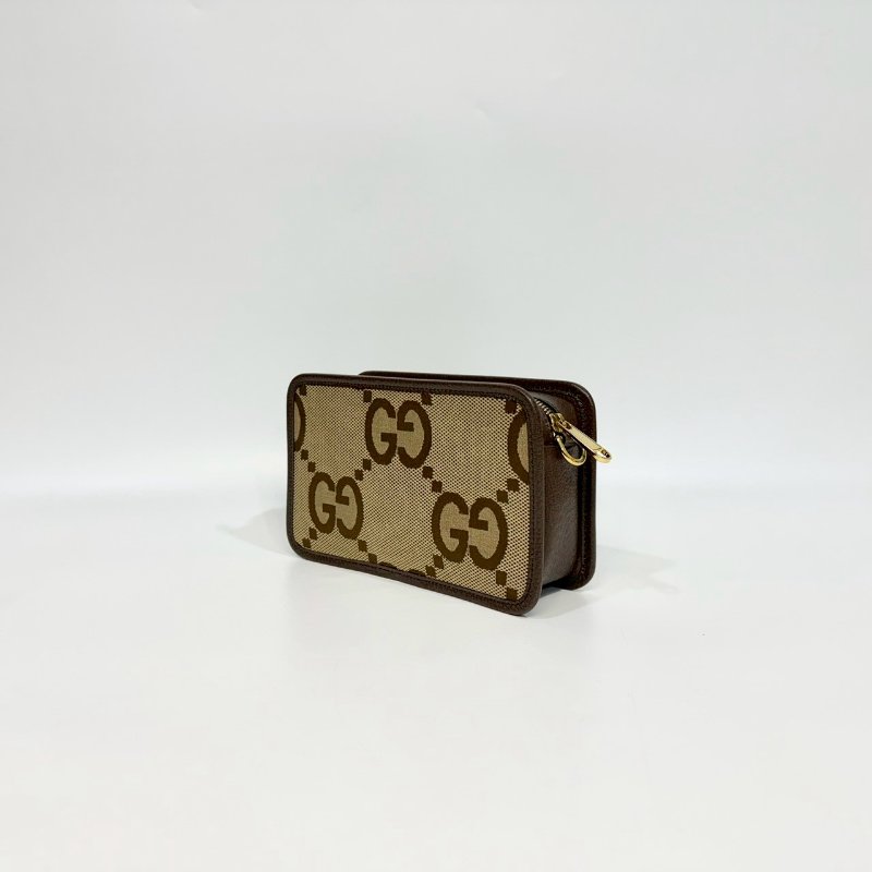 GUCCI原花帆布拚皮革JUMBO GG拉鍊相機包696075-2