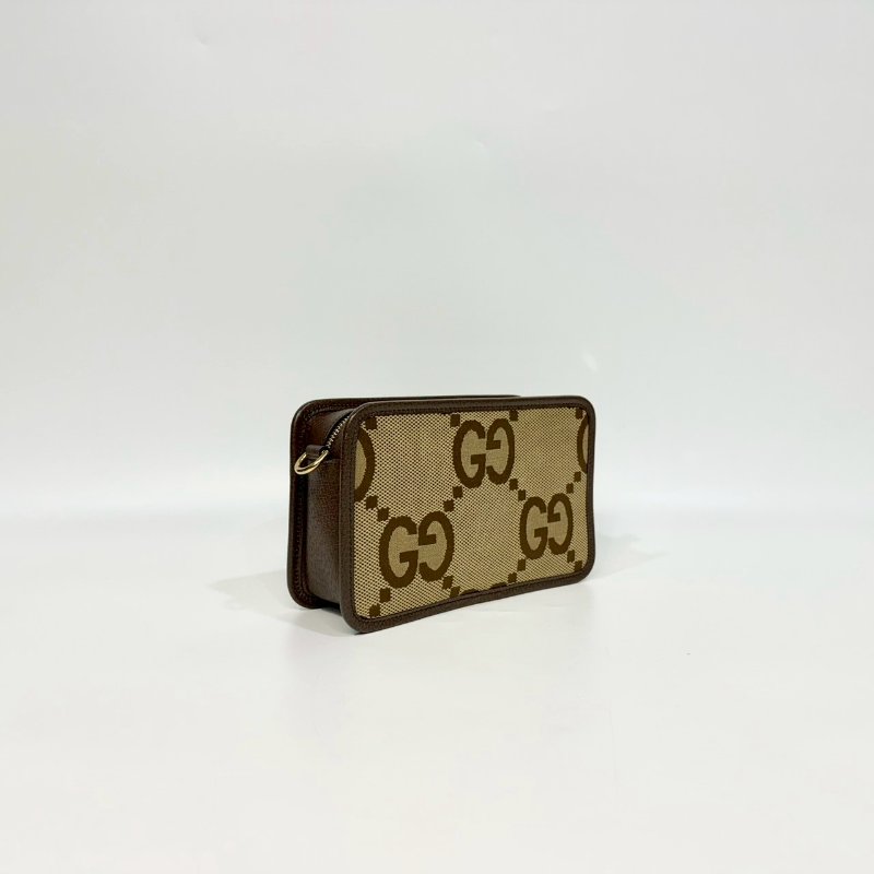 GUCCI原花帆布拚皮革JUMBO GG拉鍊相機包696075-3