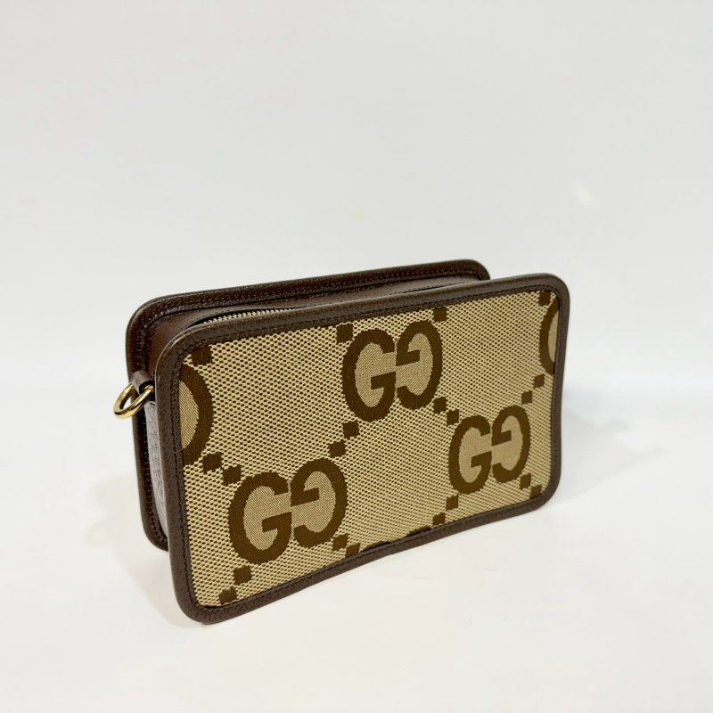 GUCCI原花帆布拚皮革JUMBO GG拉鍊相機包696075-4