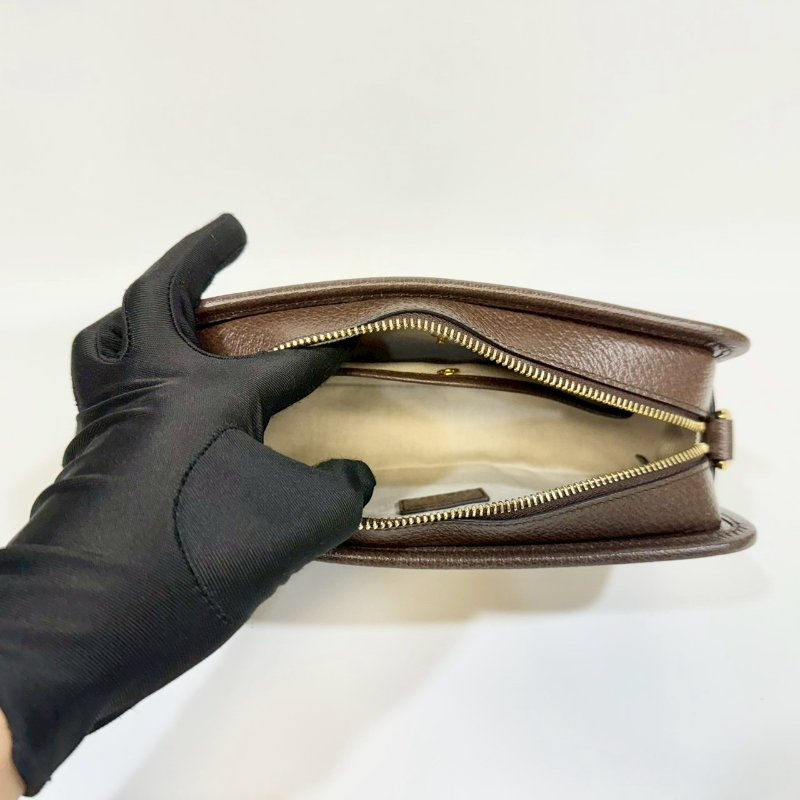 GUCCI原花帆布拚皮革JUMBO GG拉鍊相機包696075-9