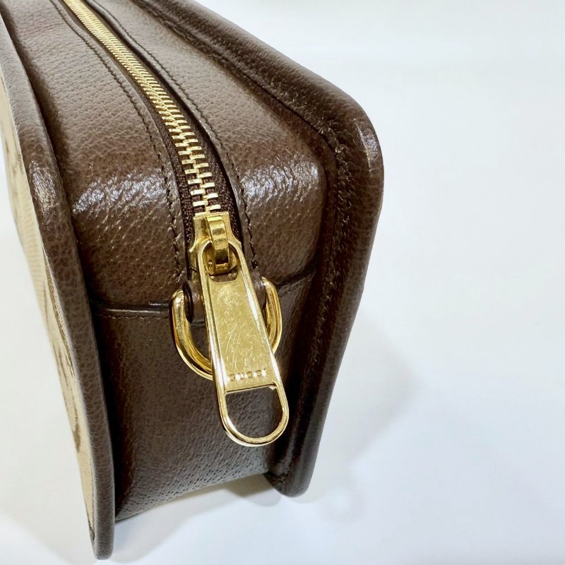 GUCCI原花帆布拚皮革JUMBO GG拉鍊相機包696075-14