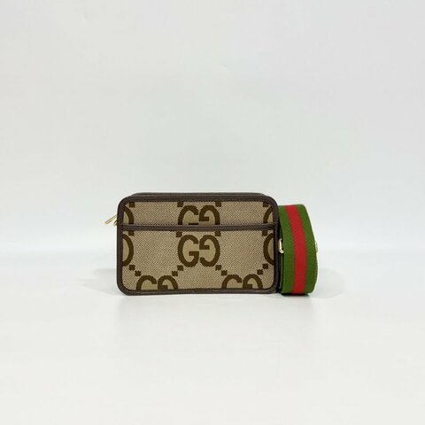 GUCCI原花帆布拚皮革JUMBO GG拉鍊相機包696075