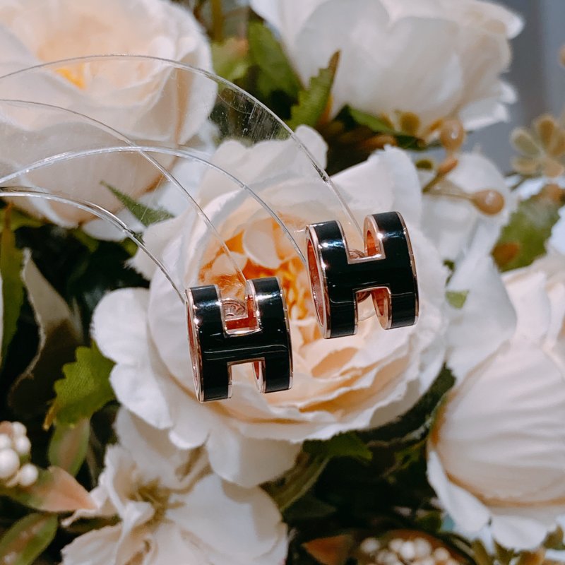 TW4546 Hermes 愛馬仕大POP H字耳環 黑色拼玫瑰金 Pop H Earrings Noir X RGHW-2