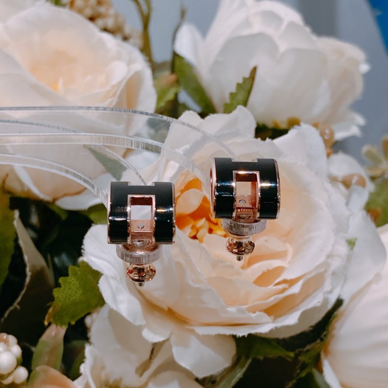 TW4546 Hermes 愛馬仕大POP H字耳環 黑色拼玫瑰金 Pop H Earrings Noir X RGHW-6