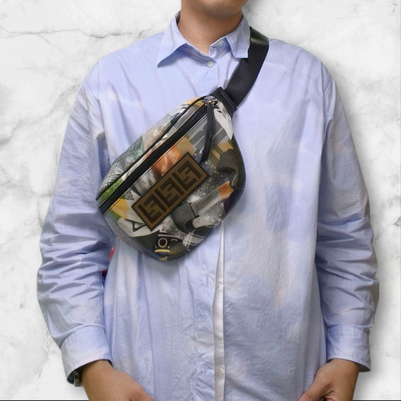 【全新】㊣✨ FENDI✨（附防塵袋）芬迪 印花 刺繡 拼接 男女同款 腰包 胸包/二手包/二手精品/保證正品🌳二手樹屋🌳-30