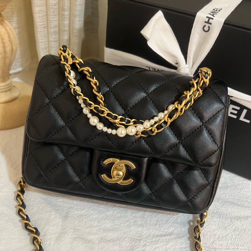 ෆ Chanel 24P 珍珠雙鏈方胖🈶購證-8