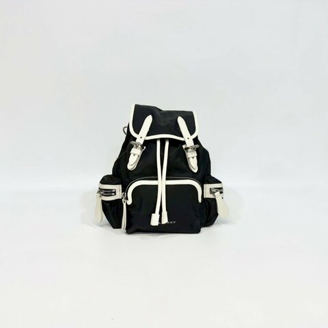 BURBERRY黑拚白邊尼龍戰馬格紋雙肩後背包4080196