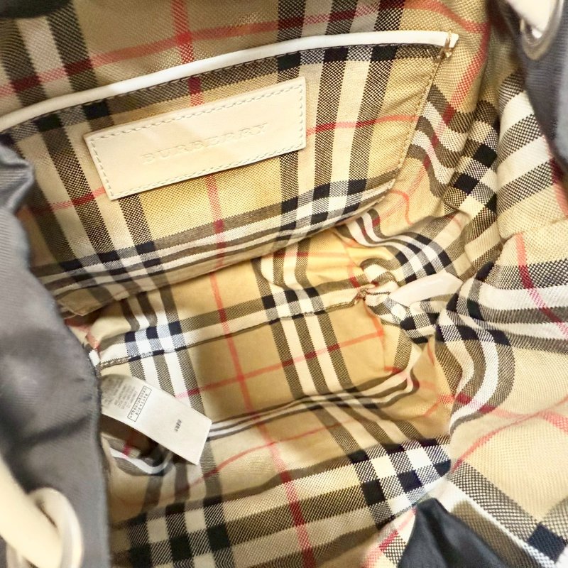 BURBERRY黑拚白邊尼龍戰馬格紋雙肩後背包4080196-6