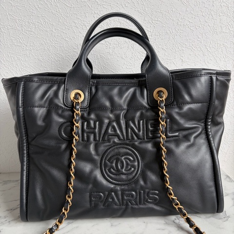 Chanel 黑色皮革沙灘包～～輕量版