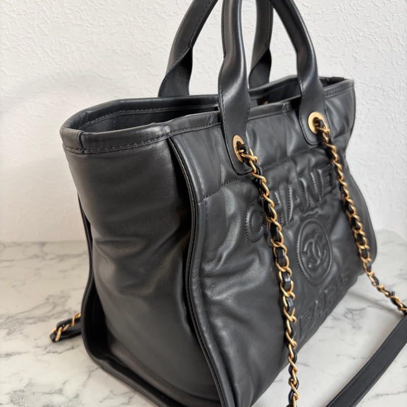 Chanel 黑色皮革沙灘包～～輕量版-2