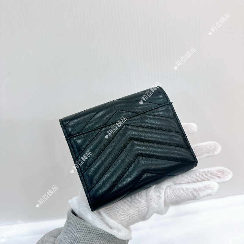 莉亞精品♡ Ysl 黑金三折短夾 9新美品-2
