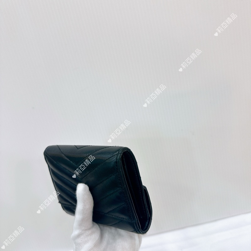 莉亞精品♡ Ysl 黑金三折短夾 9新美品-8