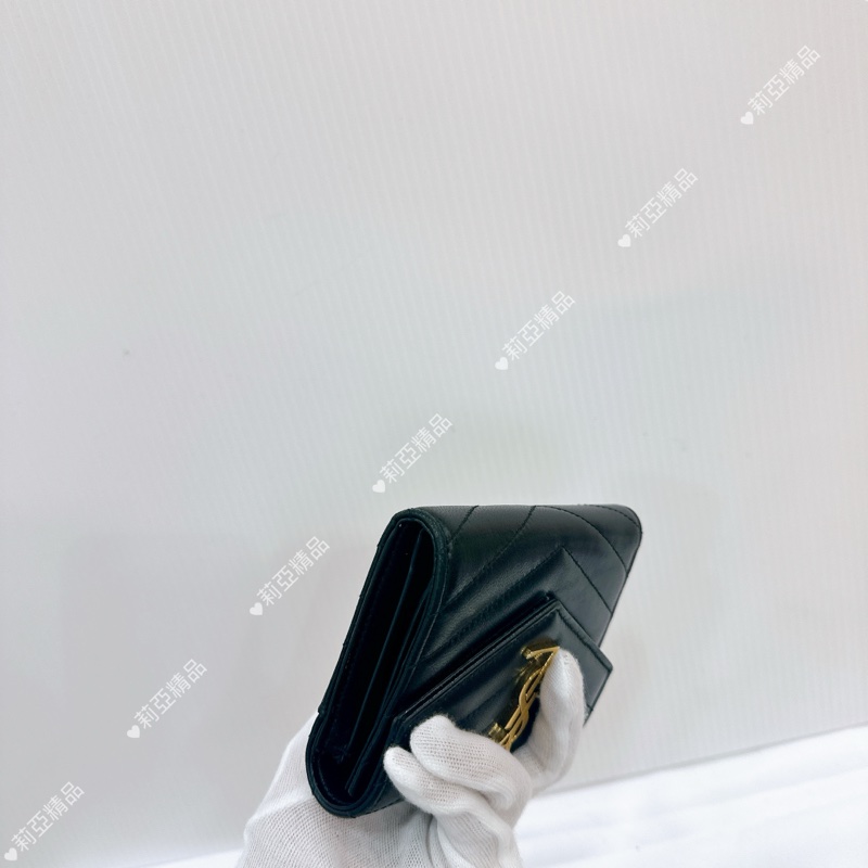 莉亞精品♡ Ysl 黑金三折短夾 9新美品-10