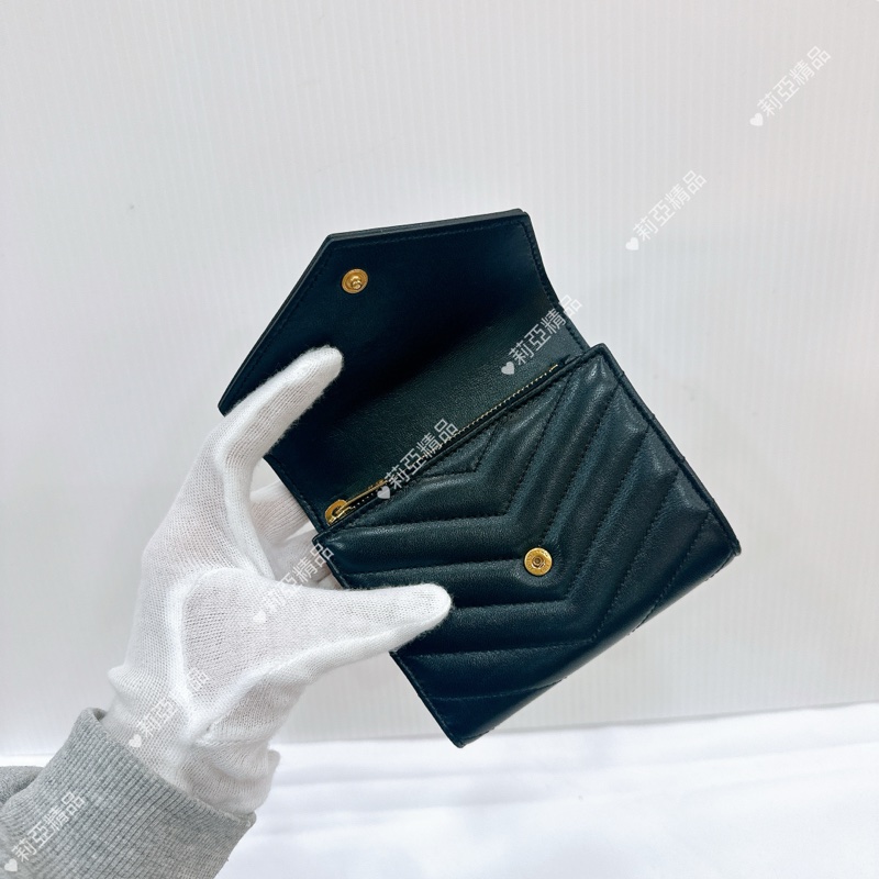 莉亞精品♡ Ysl 黑金三折短夾 9新美品-12