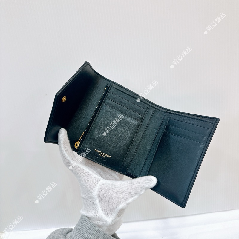 莉亞精品♡ Ysl 黑金三折短夾 9新美品-13