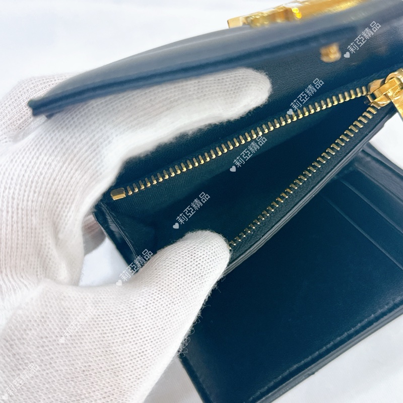 莉亞精品♡ Ysl 黑金三折短夾 9新美品-15