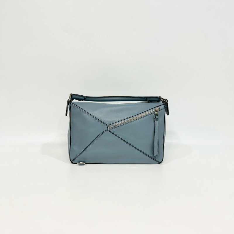 LOEWE霧霾藍羊皮銀扣中號PUZZLE手提側背包32230S20-1