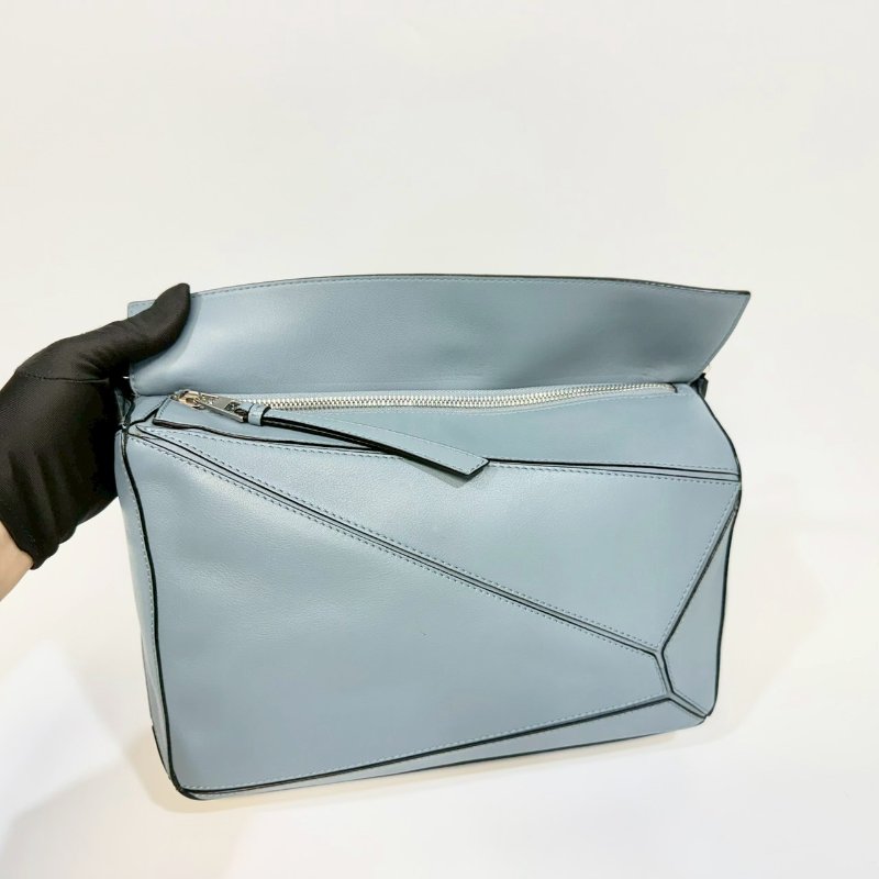 LOEWE霧霾藍羊皮銀扣中號PUZZLE手提側背包32230S20-11