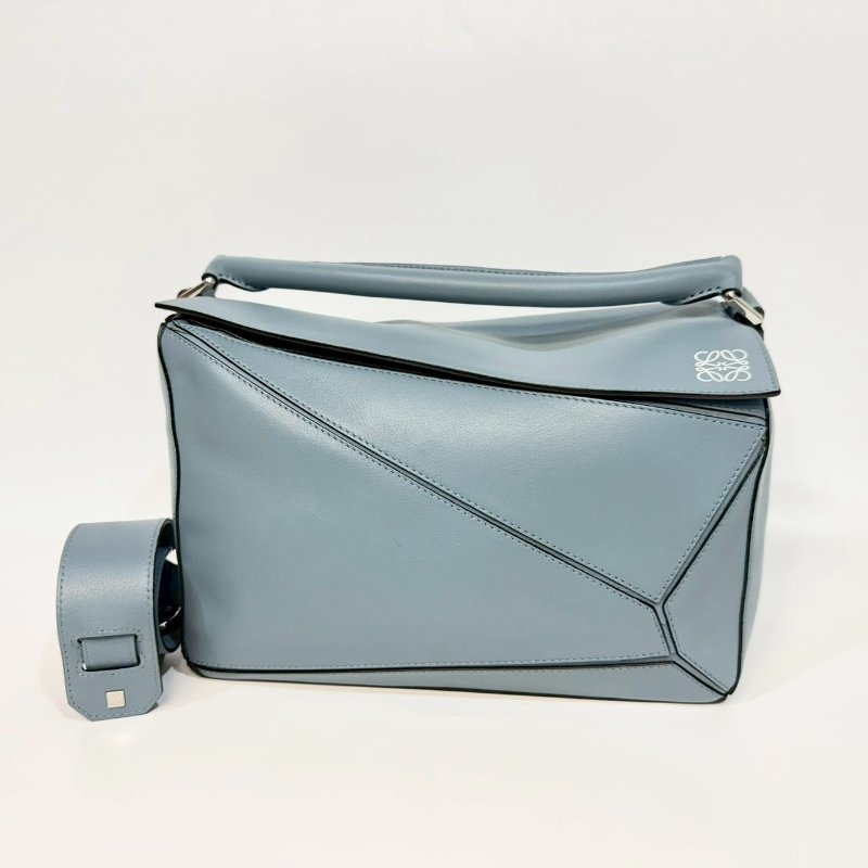 LOEWE霧霾藍羊皮銀扣中號PUZZLE手提側背包32230S20-13