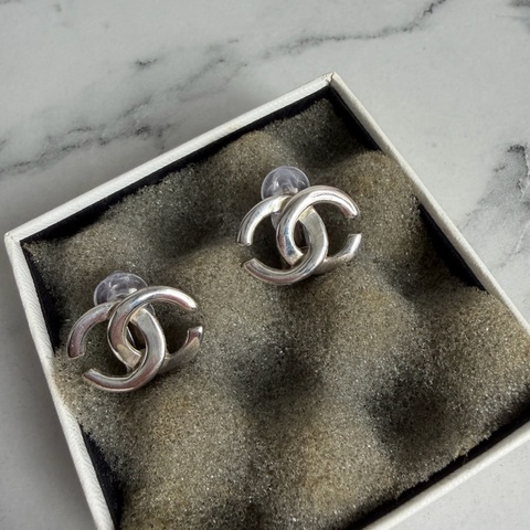 Chanel 銀色雙c夾式耳環～夾式