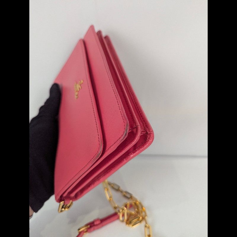 莉亞精品♡PRADA 桃紅金鍊包 二手美包-5