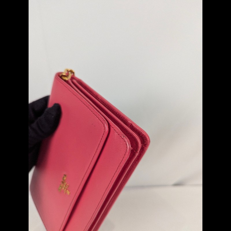 莉亞精品♡PRADA 桃紅金鍊包 二手美包-7
