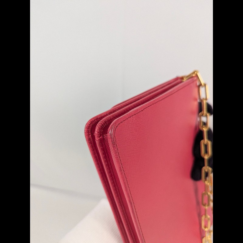 莉亞精品♡PRADA 桃紅金鍊包 二手美包-8