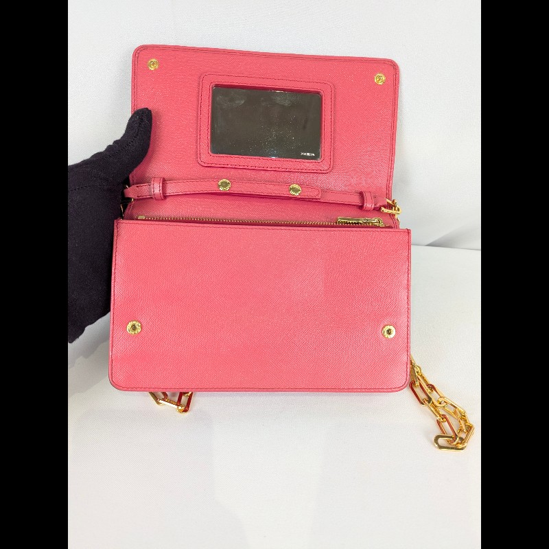 莉亞精品♡PRADA 桃紅金鍊包 二手美包-10