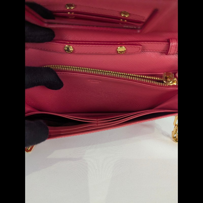 莉亞精品♡PRADA 桃紅金鍊包 二手美包-12