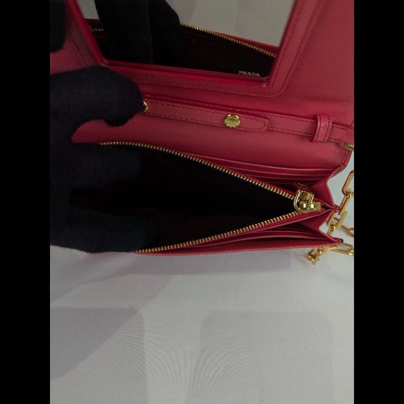 莉亞精品♡PRADA 桃紅金鍊包 二手美包-13