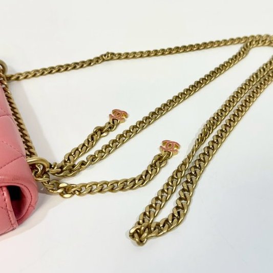 Chanel粉紅色羊皮琺瑯釦Mini Flap下蓋鏈包AS3113-13