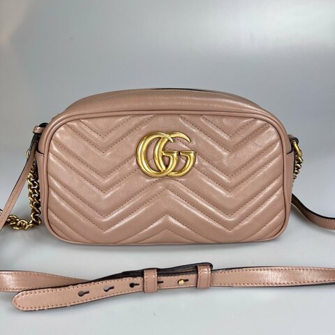 GUCCI 447632  藕粉Marmont相機包 24CM