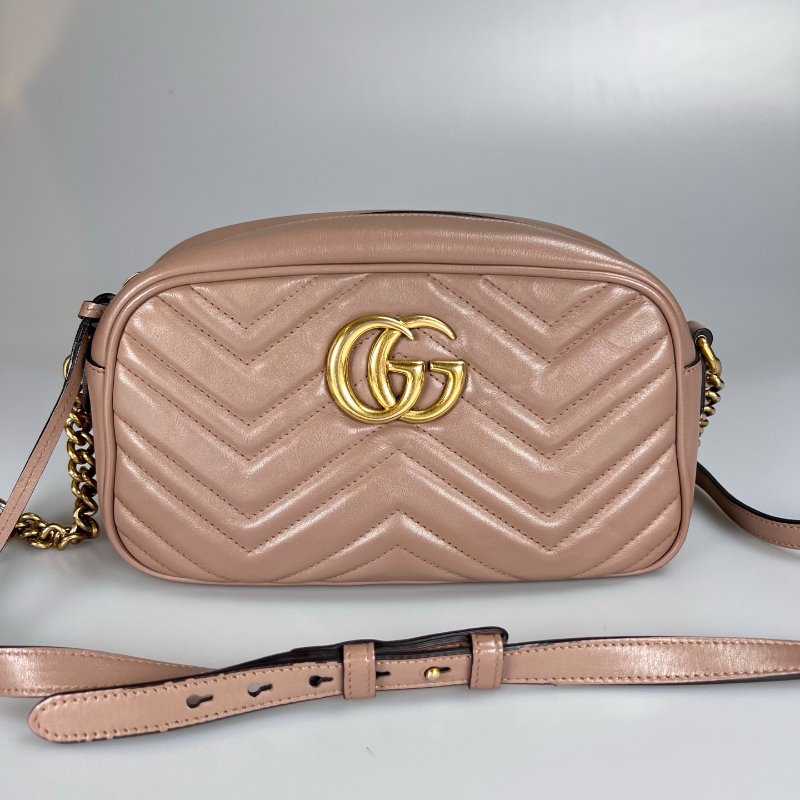 GUCCI 447632 藕粉Marmont相機包 24CM-0