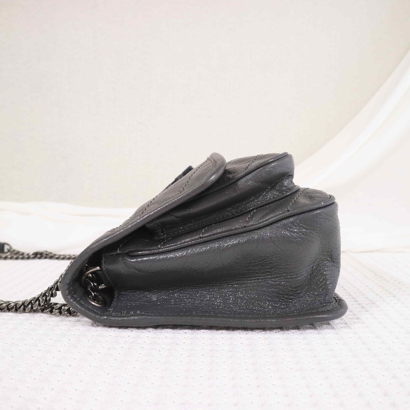 YSL NIKI 小號D釦灰色肩背包斜背包-3