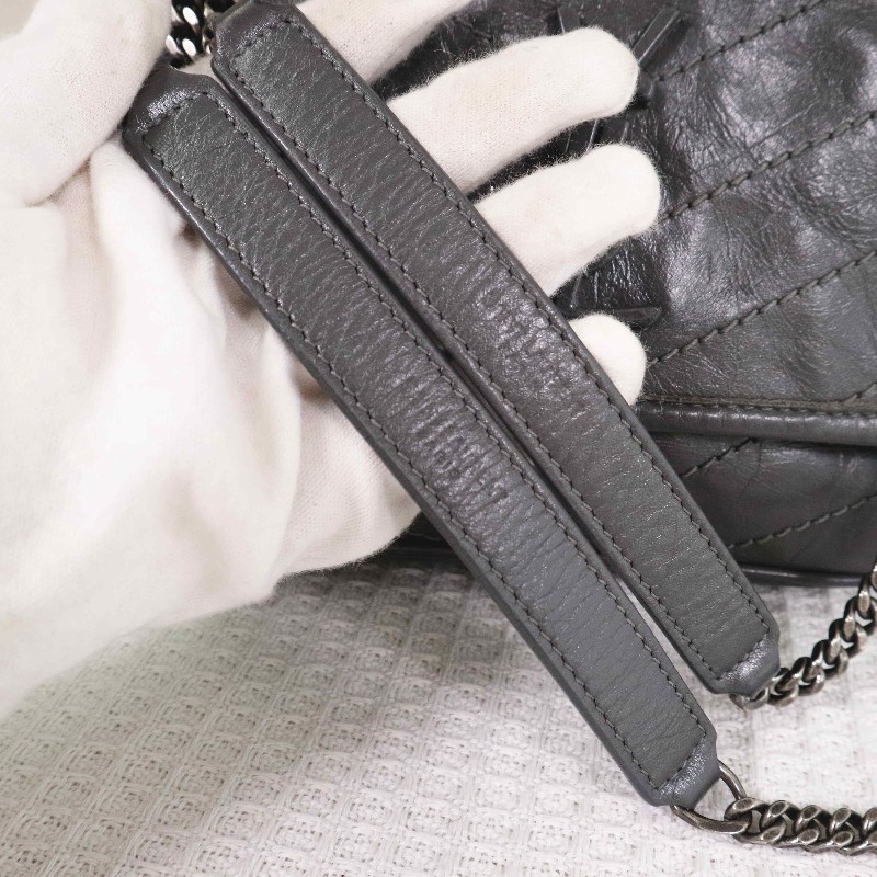 YSL NIKI 小號D釦灰色肩背包斜背包-6