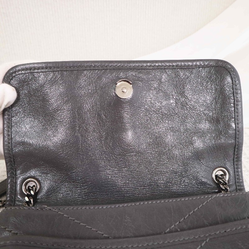 YSL NIKI 小號D釦灰色肩背包斜背包-8