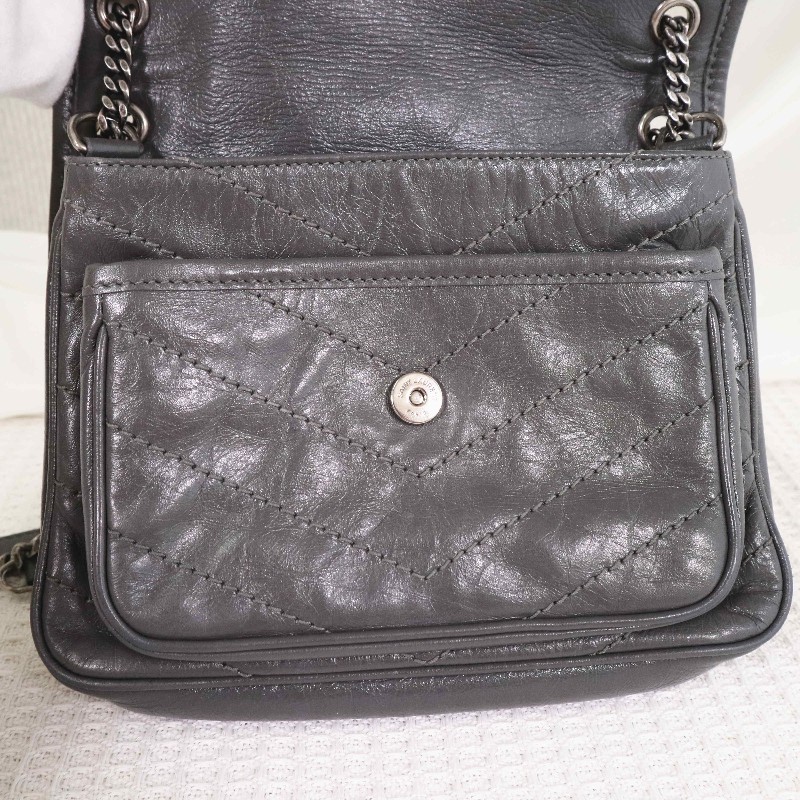 YSL NIKI 小號D釦灰色肩背包斜背包-9