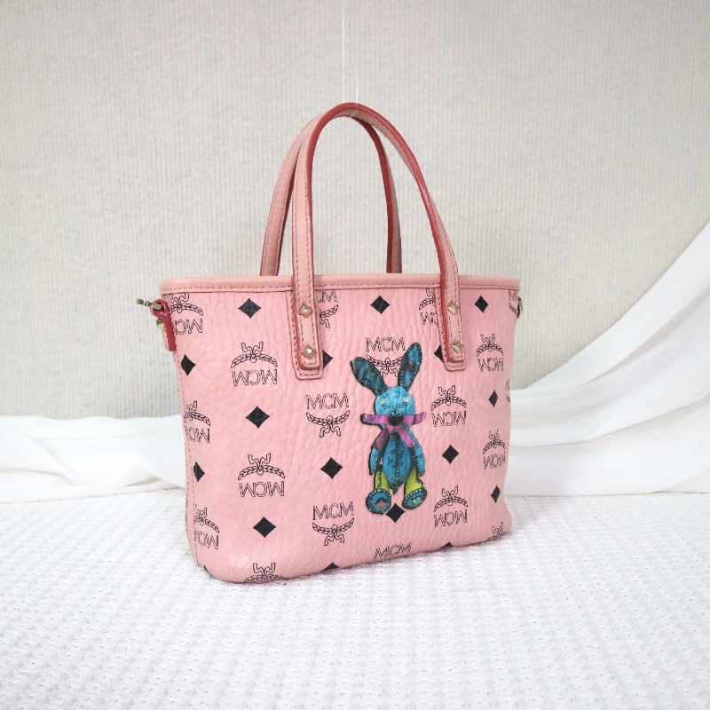 MCM Rabbit Visetos 粉色托特包 可拆卸肩帶-1