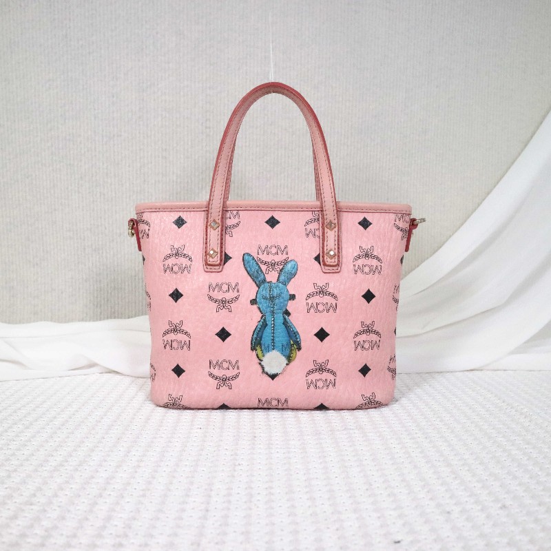 MCM Rabbit Visetos 粉色托特包 可拆卸肩帶-2